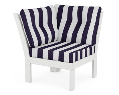 POLYWOOD® Vineyard Modular Corner Chair in White / Cabana Stripe Navy