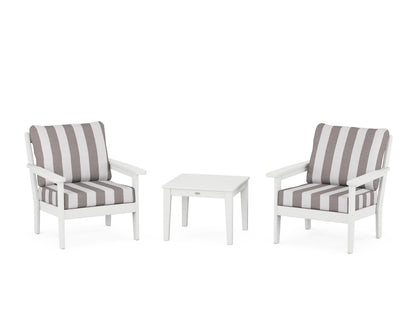 Country Living Cottage 3-Piece Deep Seating Set in White / Cabana Stripe Grey Mist