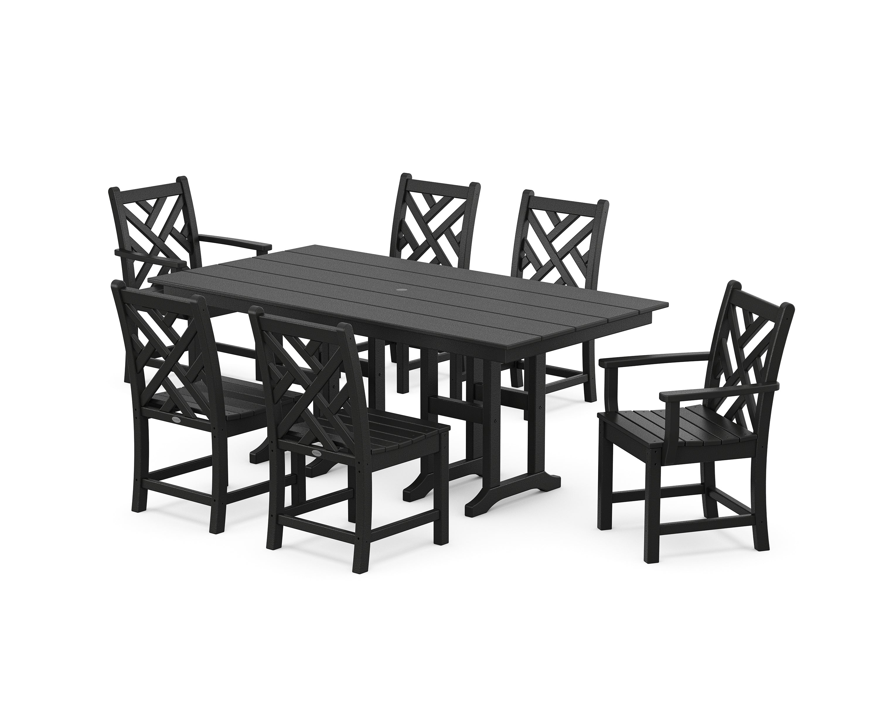 POLYWOOD® Chippendale 7-Piece Farmhouse Dining Set in Black