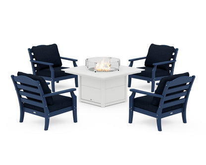 Draper James™ by  POLYWOOD® Savannah 5-Piece Deep Seating Set with Fire Pit Table in Navy / Marine Indigo