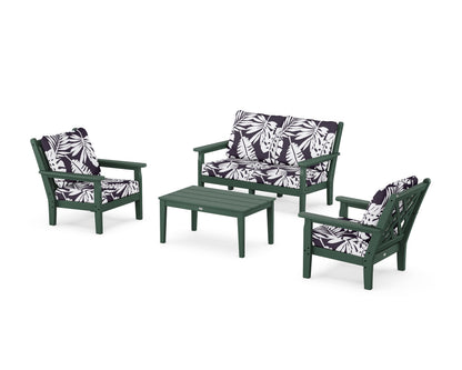POLYWOOD® Chippendale 4-Piece Deep Seating Set with Loveseat in Green / Leaf Navy