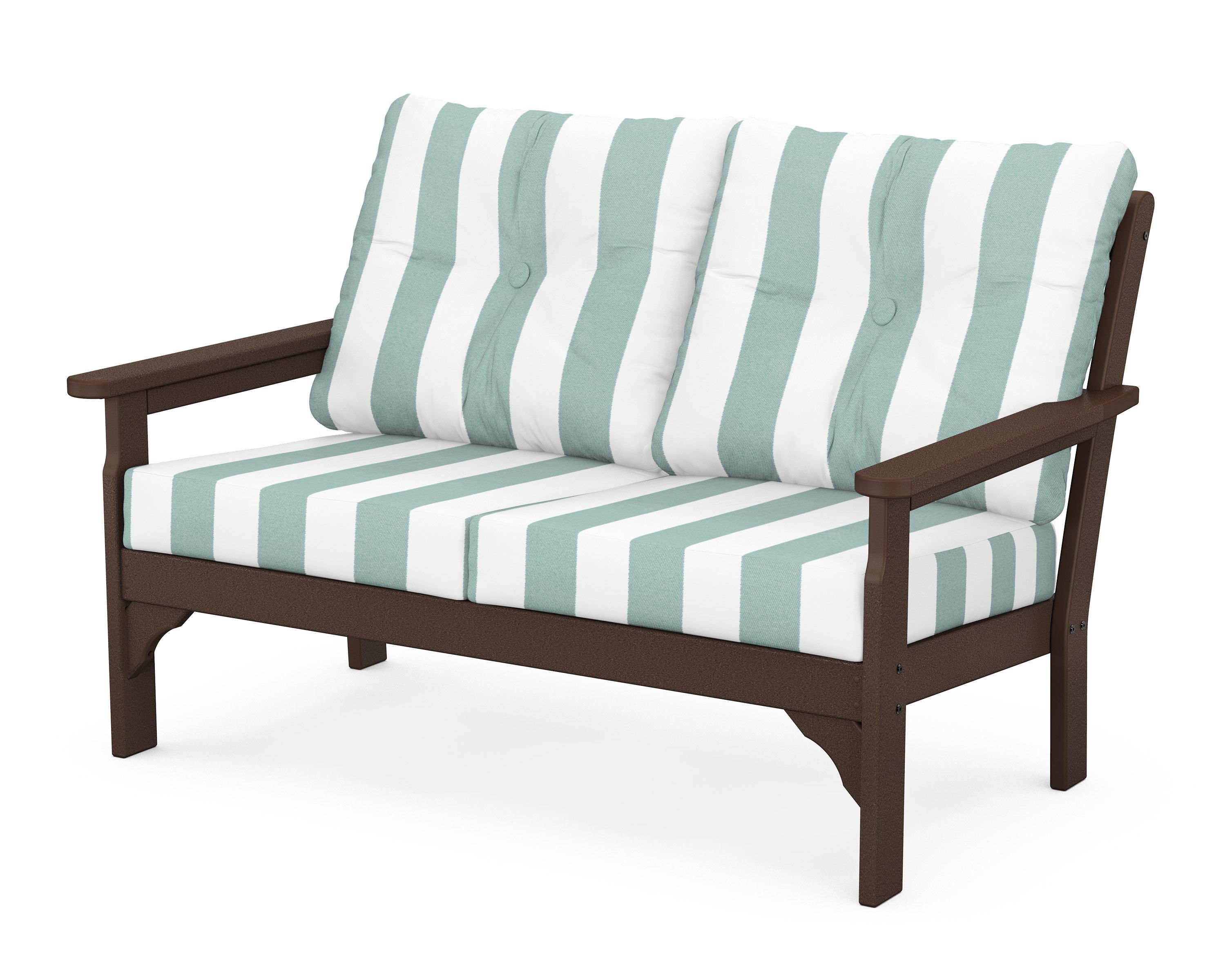 POLYWOOD® Vineyard Deep Seating Loveseat in Mahogany / Cabana Stripe Glacier Spa