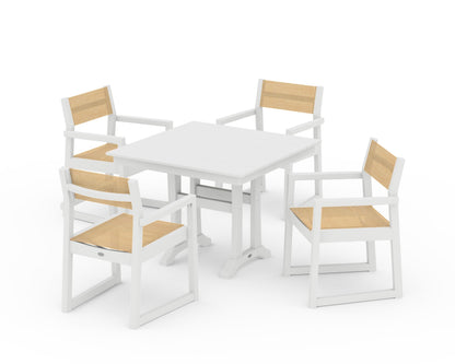 POLYWOOD® EDGE Sling 5-Piece Farmhouse Dining Set with Trestle Legs in White / Dupioni Apricot Sling