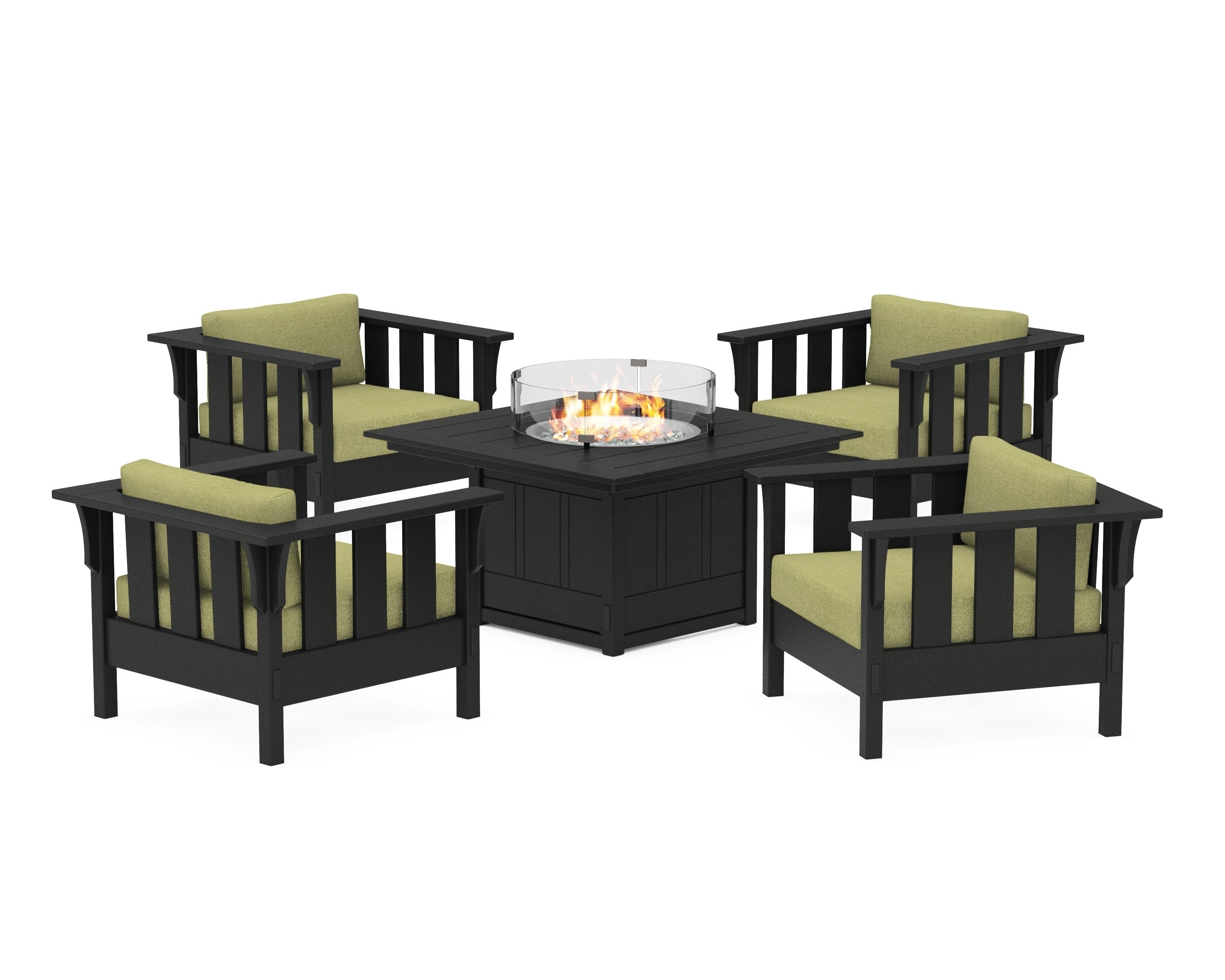 Martha Stewart by POLYWOOD® Acadia 5-Piece Deep Seating Set with Fire Pit Table in Black / Chartreuse Boucle