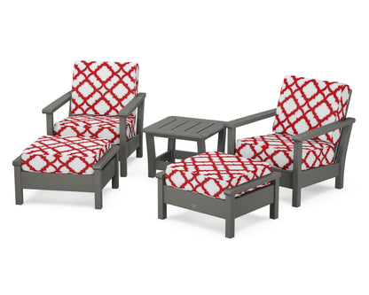 POLYWOOD® Harbour 5-Piece Deep Seating Chair Set in Slate Grey / Trellis Crimson
