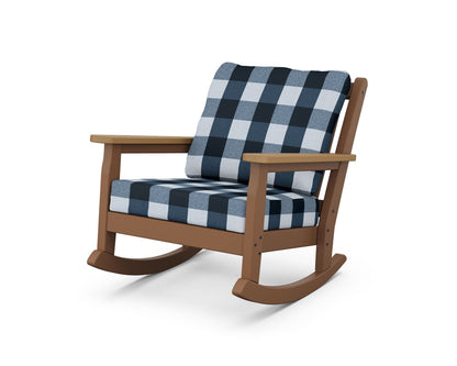 POLYWOOD® Chippendale Deep Seating Rocking Chair in Teak / Natural / Buffalo Plaid Marine Indigo