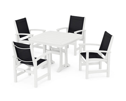 POLYWOOD® Coastal 5-Piece Dining Set with Trestle Legs in White / Black Sling