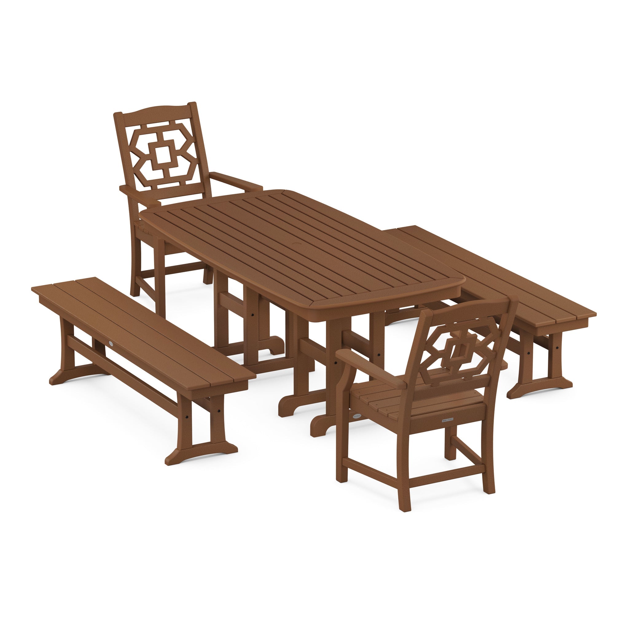 Chinoiserie 5-Piece Dining Set with Benches