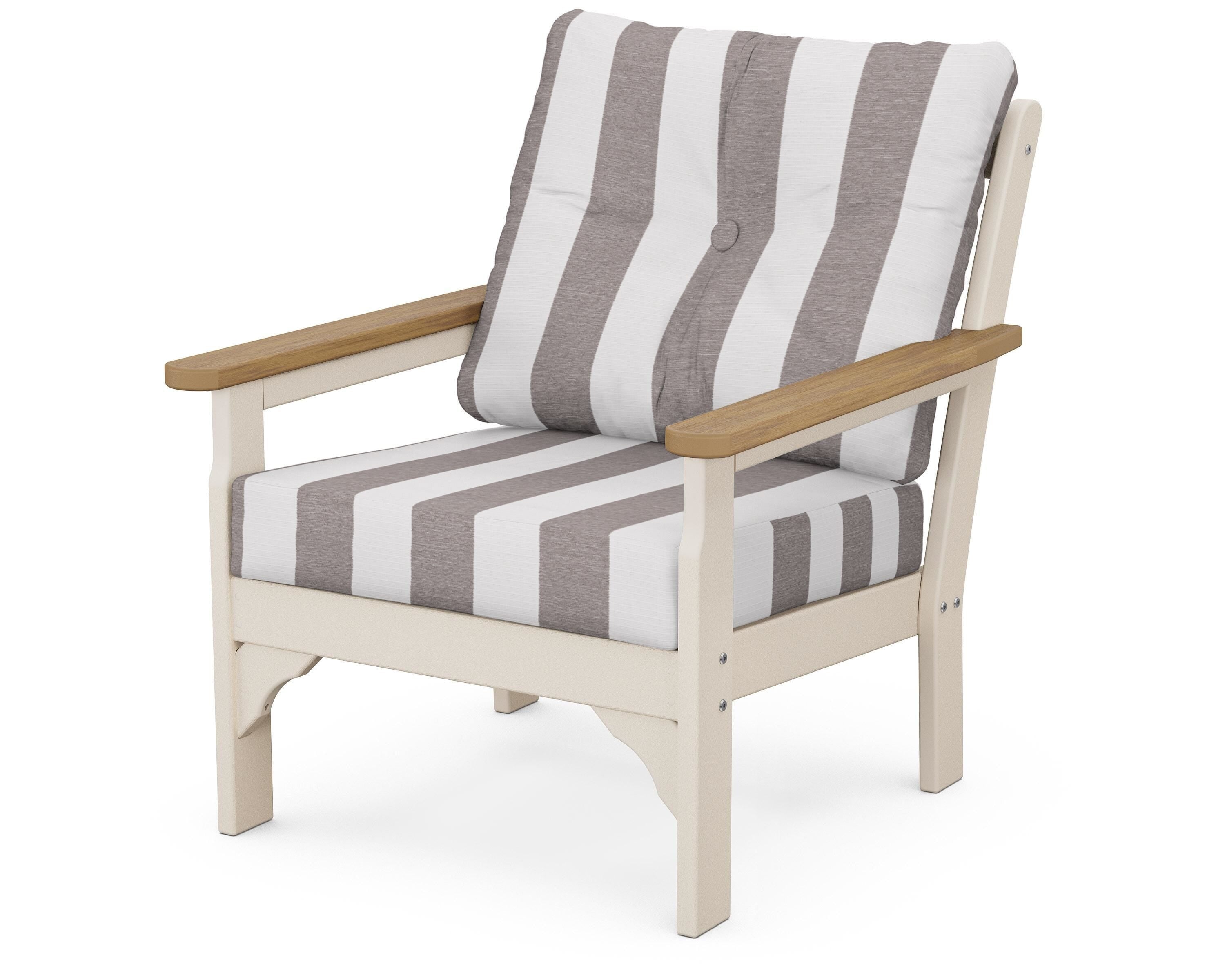 POLYWOOD® Vineyard Deep Seating Chair in Sand / Natural / Cabana Stripe Grey Mist