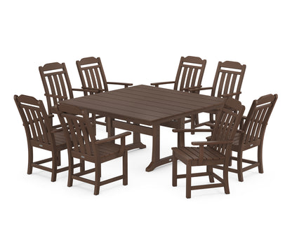 Country Living Cottage 9-Piece Square Farmhouse Dining Set with Trestle Legs in Mahogany