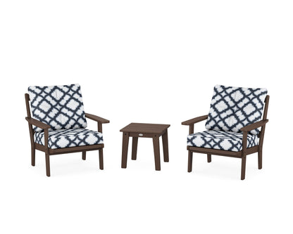 POLYWOOD® Prairie 3-Piece Deep Seating Set in Mahogany / Trellis Marine Indigo