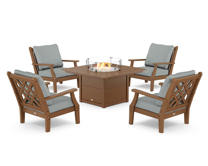 Country Living Wovendale 5-Piece Deep Seating Set with Fire Pit Table in Teak / Spa