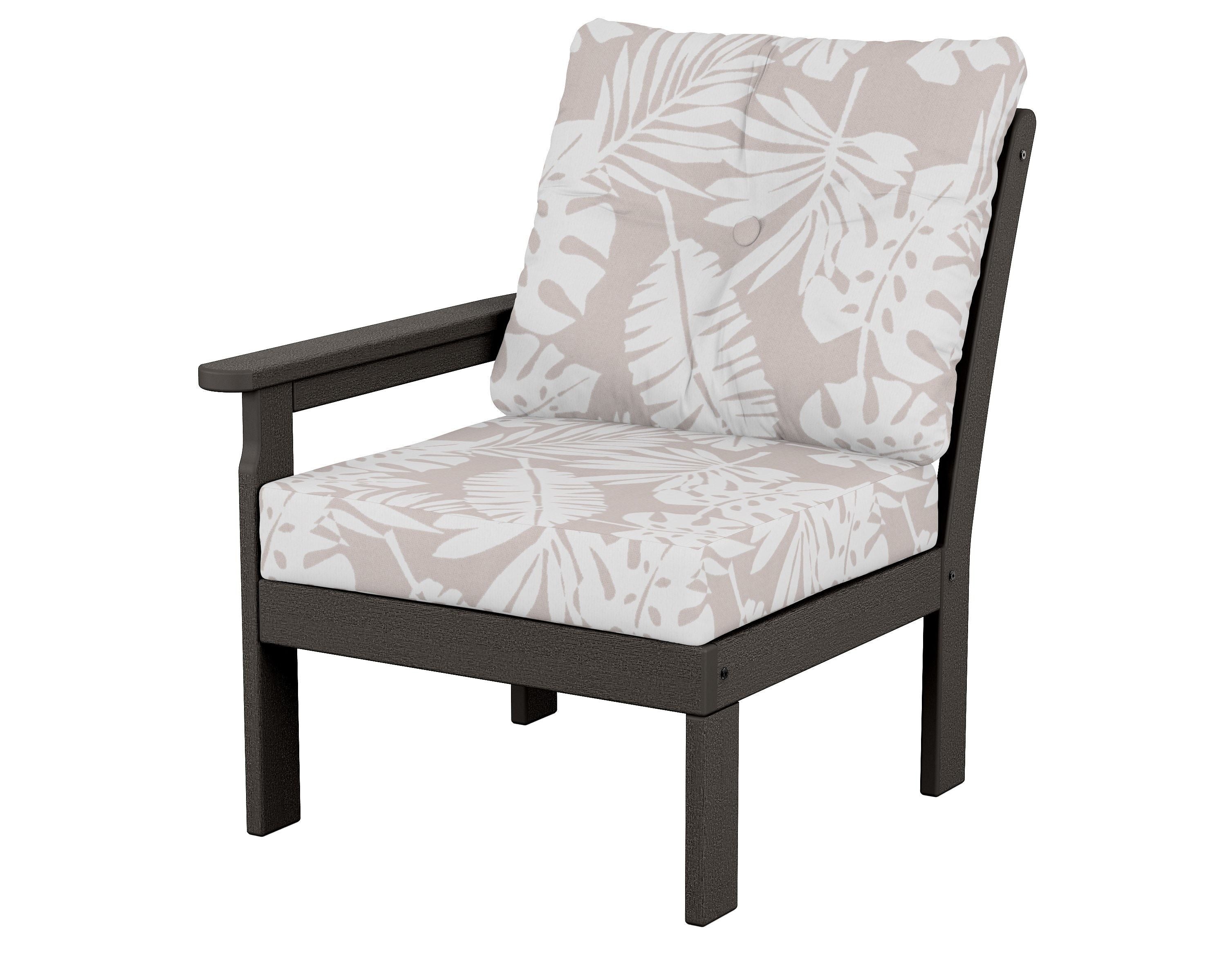 POLYWOOD® Vineyard Modular Left Arm Chair in Vintage Coffee / Leaf Dune Burlap
