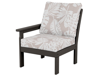 POLYWOOD® Vineyard Modular Left Arm Chair in Vintage Coffee / Leaf Dune Burlap