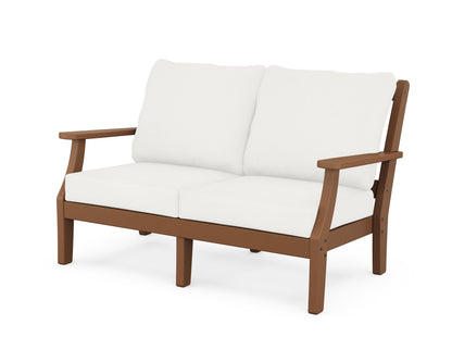 Martha Stewart by POLYWOOD® Chinoiserie Deep Seating Loveseat in Teak / Natural Linen