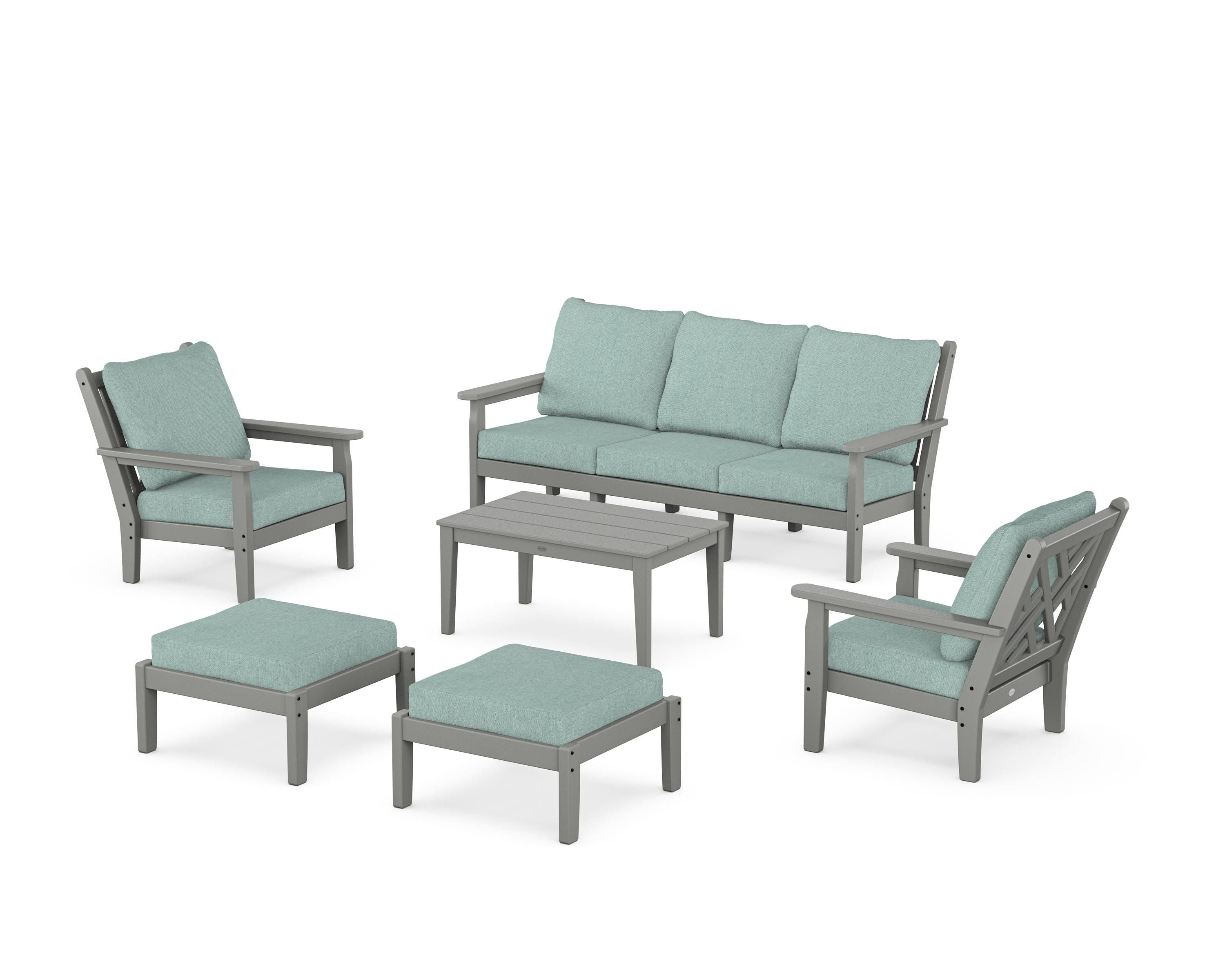 POLYWOOD® Chippendale 6-Piece Lounge Sofa Set in Slate Grey / Glacier Spa