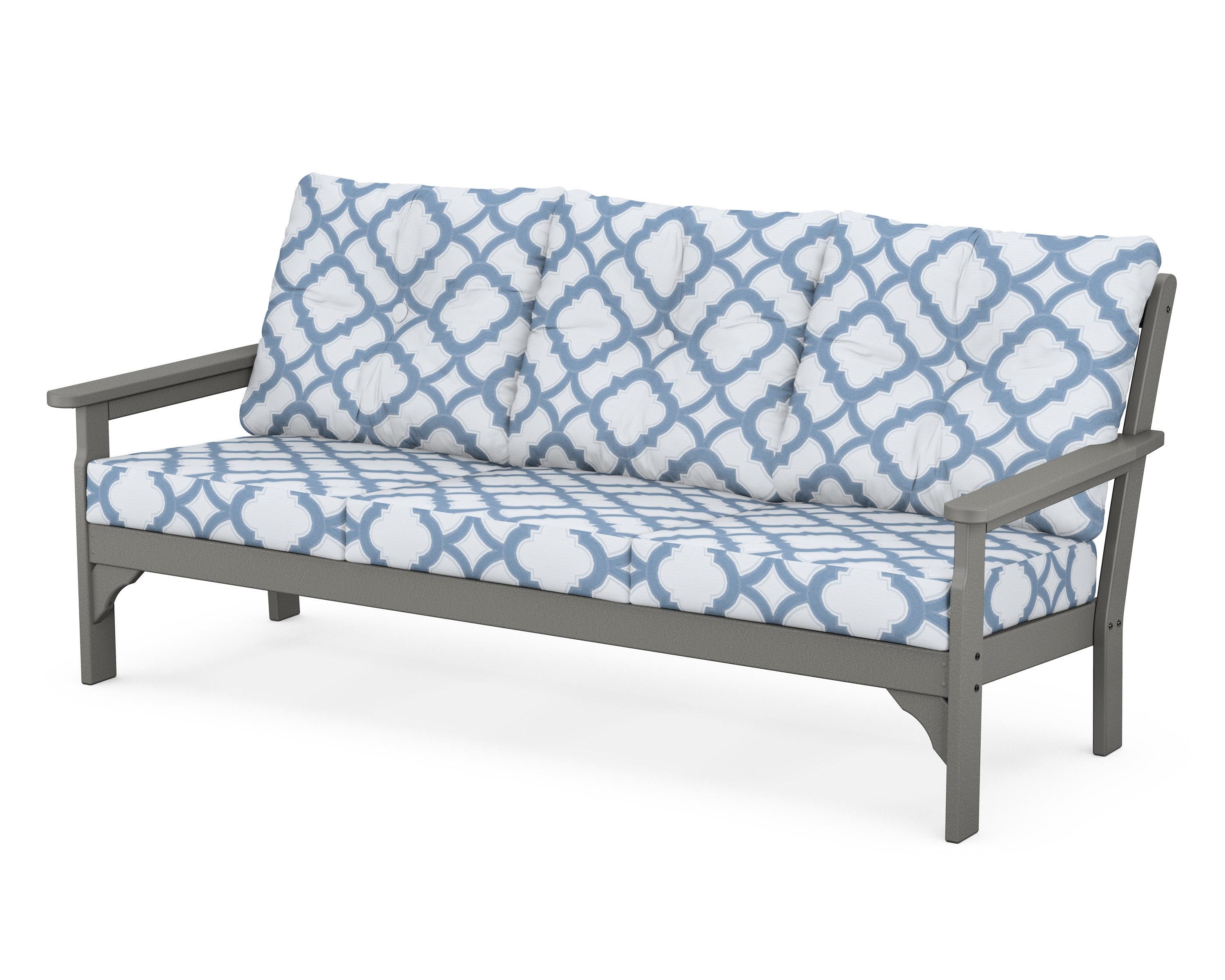 POLYWOOD® Vineyard Deep Seating Sofa in Slate Grey / Trellis Sky Blue