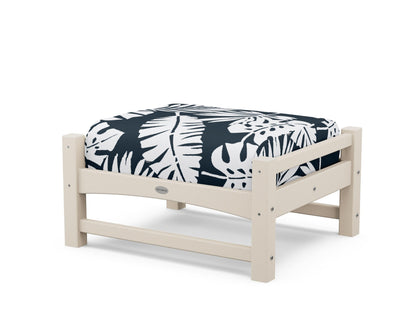POLYWOOD® Club Ottoman in Sand / Leaf Marine Indigo