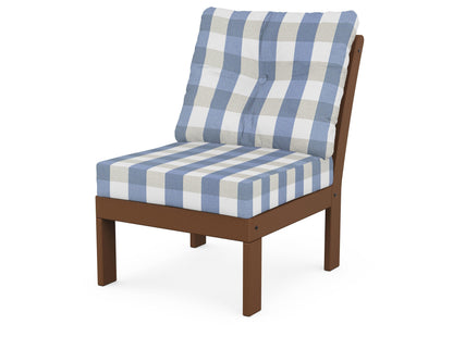 POLYWOOD® Vineyard Modular Armless Chair in Teak / Buffalo Plaid Sky Blue