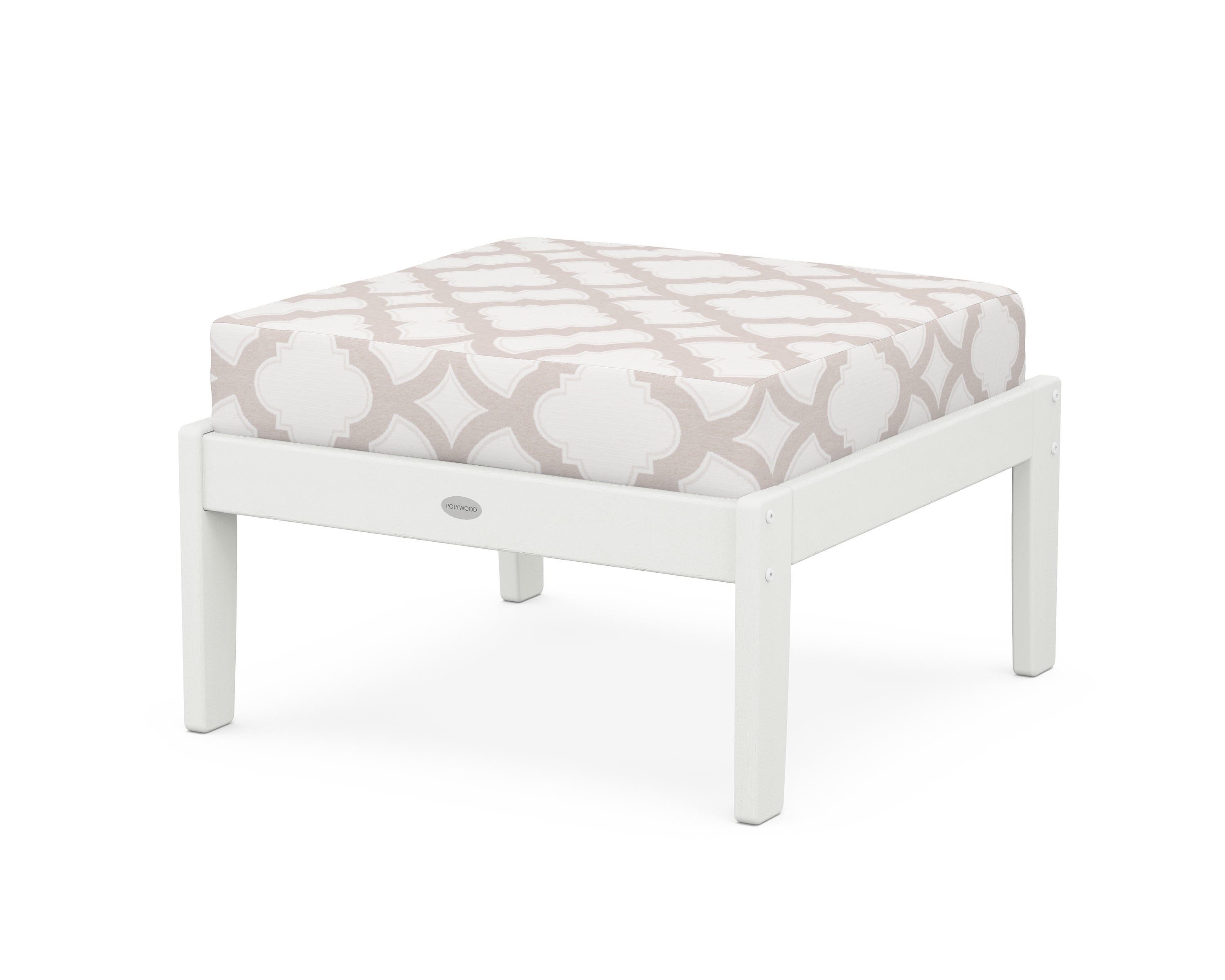 POLYWOOD® Braxton Deep Seating Ottoman in Vintage White / Trellis Dune Burlap