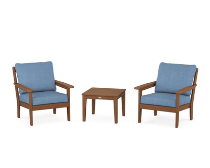 Country Living Cottage 3-Piece Deep Seating Set in Teak / Sky Blue