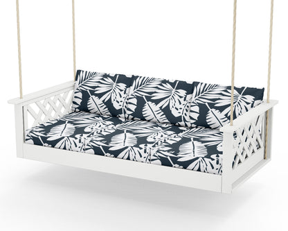 Country Living Wovendale Daybed Swing in White / Leaf Marine Indigo