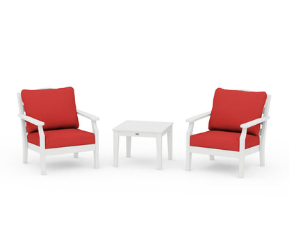 Draper James™ by  POLYWOOD® Savannah 3-Piece Deep Seating Set in White / Crimson Linen