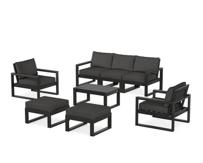 POLYWOOD® EDGE Sectional 8-Piece Lounge Sofa Set in Black / Spectrum Carbon