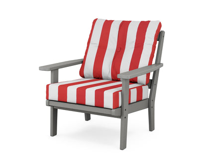 POLYWOOD® Prairie Deep Seating Chair in Slate Grey / Cabana Stripe Crimson
