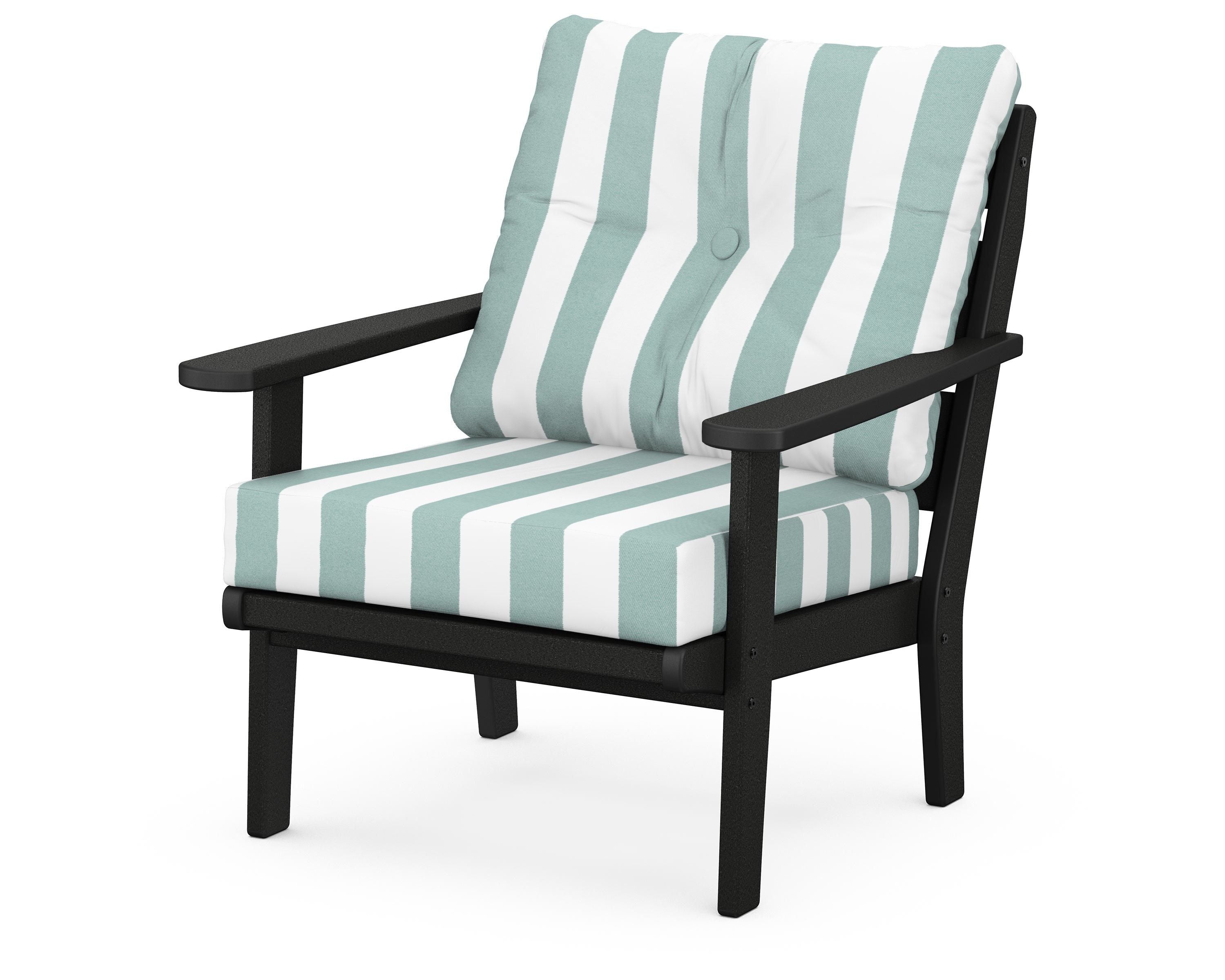 POLYWOOD® Lakeside Deep Seating Chair in Black / Cabana Stripe Glacier Spa