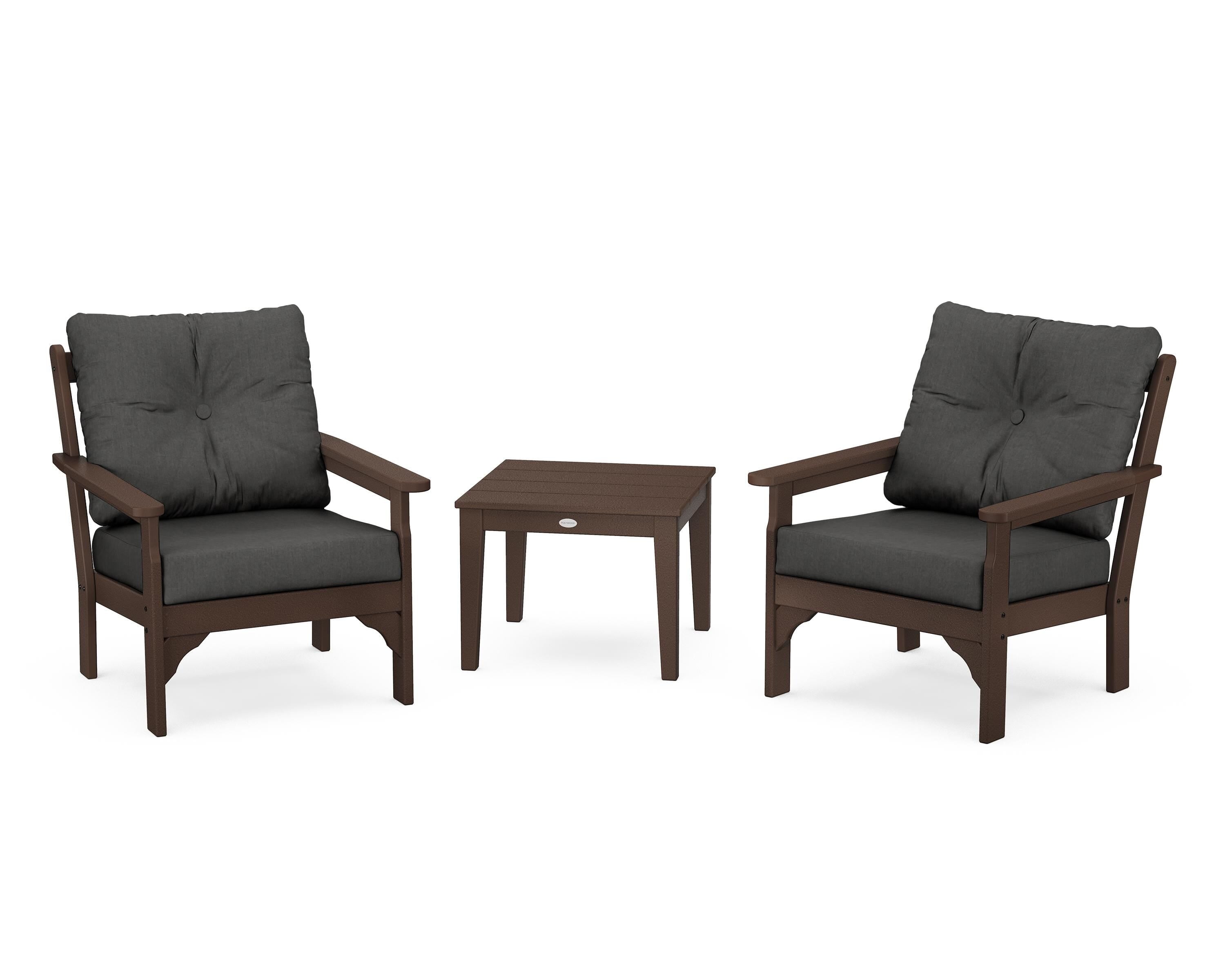 POLYWOOD® Vineyard 3-Piece Deep Seating Set in Mahogany / Spectrum Carbon