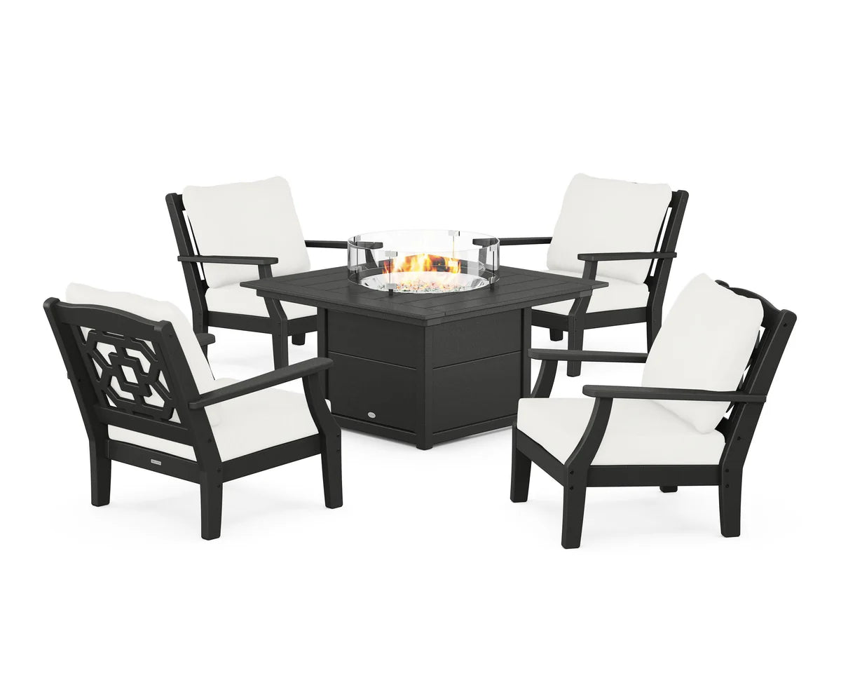 Chinoiserie 5-Piece Deep Seating Set with Fire Pit Table