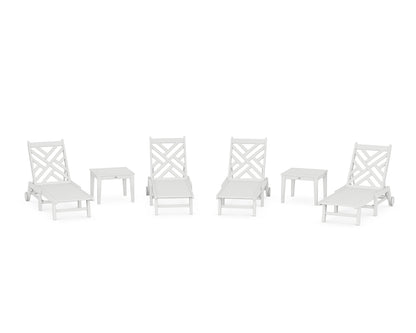 POLYWOOD® Chippendale 6-Piece Chaise Set with Wheels in White