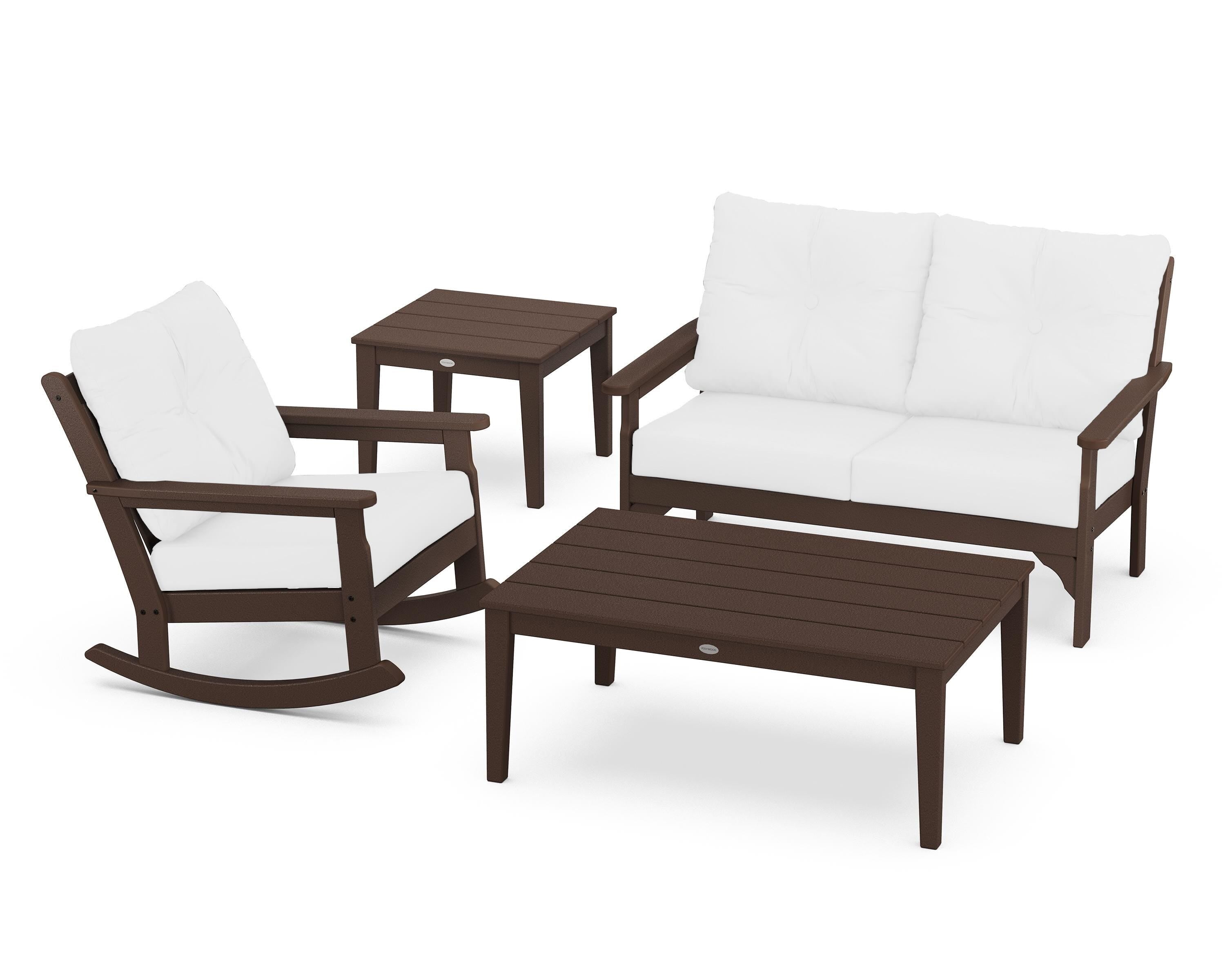 POLYWOOD® Vineyard 4-Piece Deep Seating Rocker Set in Mahogany / Natural