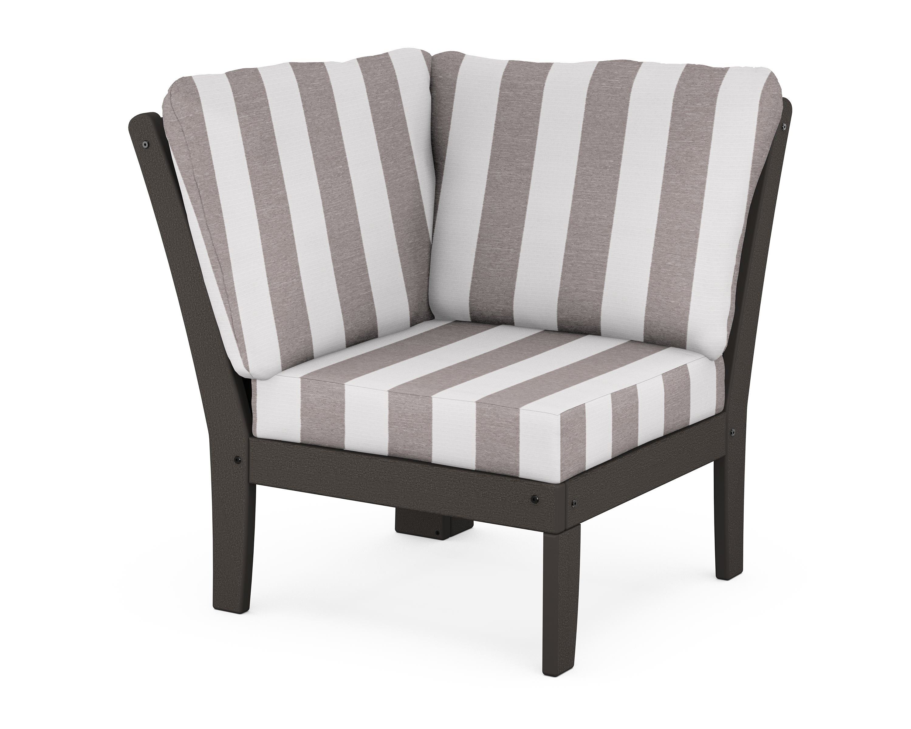 POLYWOOD® Braxton Modular Corner Chair in Vintage Coffee / Cabana Stripe Grey Mist