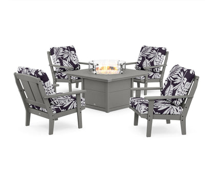 POLYWOOD® Mission 5-Piece Deep Seating Set with Fire Pit Table in Slate Grey / Leaf Navy