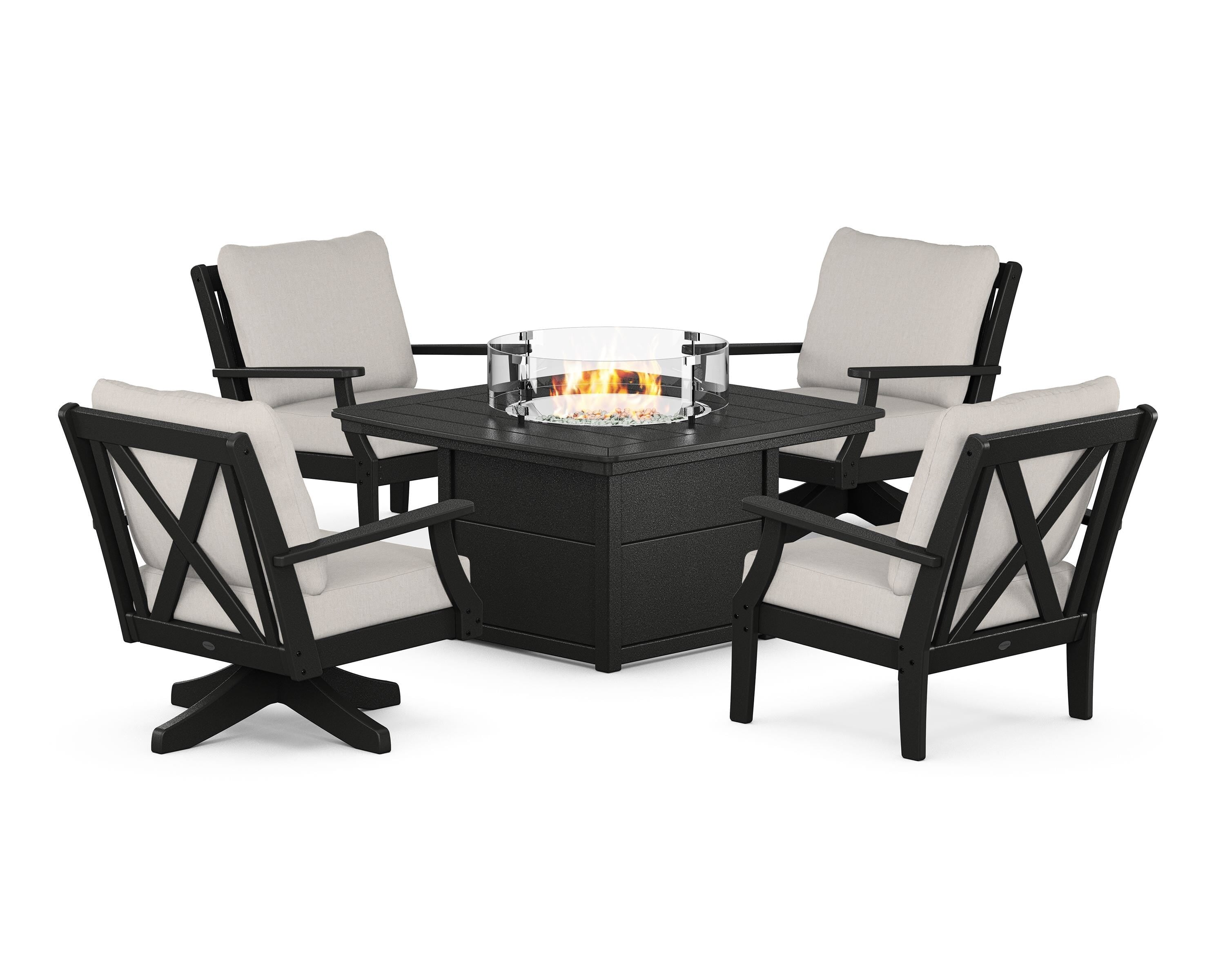 POLYWOOD® Braxton 5-Piece Deep Seating Set with Fire Table in Black / Cast Ash