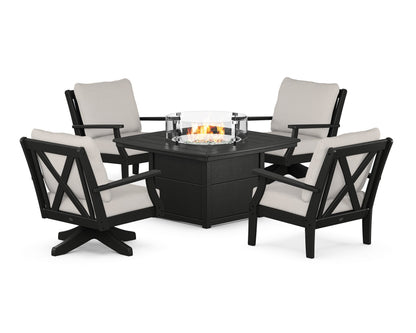 POLYWOOD® Braxton 5-Piece Deep Seating Set with Fire Table in Black / Cast Ash