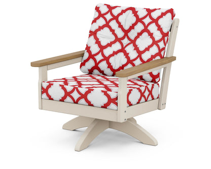 POLYWOOD® Vineyard Deep Seating Swivel Chair in Sand / Natural / Trellis Crimson