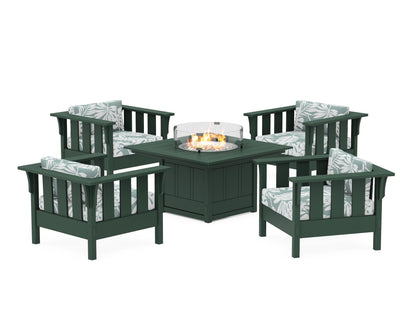 Martha Stewart by POLYWOOD® Acadia 5-Piece Deep Seating Set with Fire Pit Table in Green / Leaf Glacier Spa