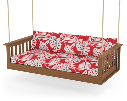 POLYWOOD® Vineyard Daybed Swing in Teak / Leaf Crimson