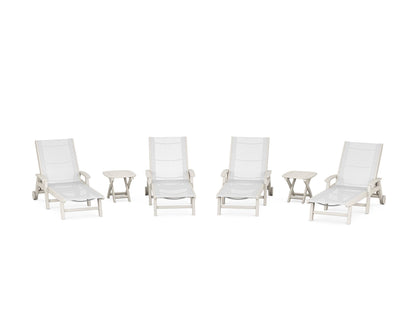 POLYWOOD® Coastal Chaise 6-Piece Set with Wheels in Sand / White Sling