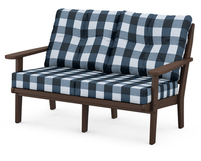 POLYWOOD® Lakeside Deep Seating Loveseat in Mahogany / Buffalo Plaid Marine Indigo