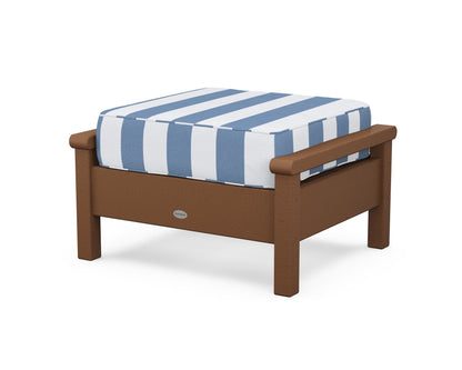 POLYWOOD® Harbour Deep Seating Ottoman in Teak / Cabana Stripe Sky Blue