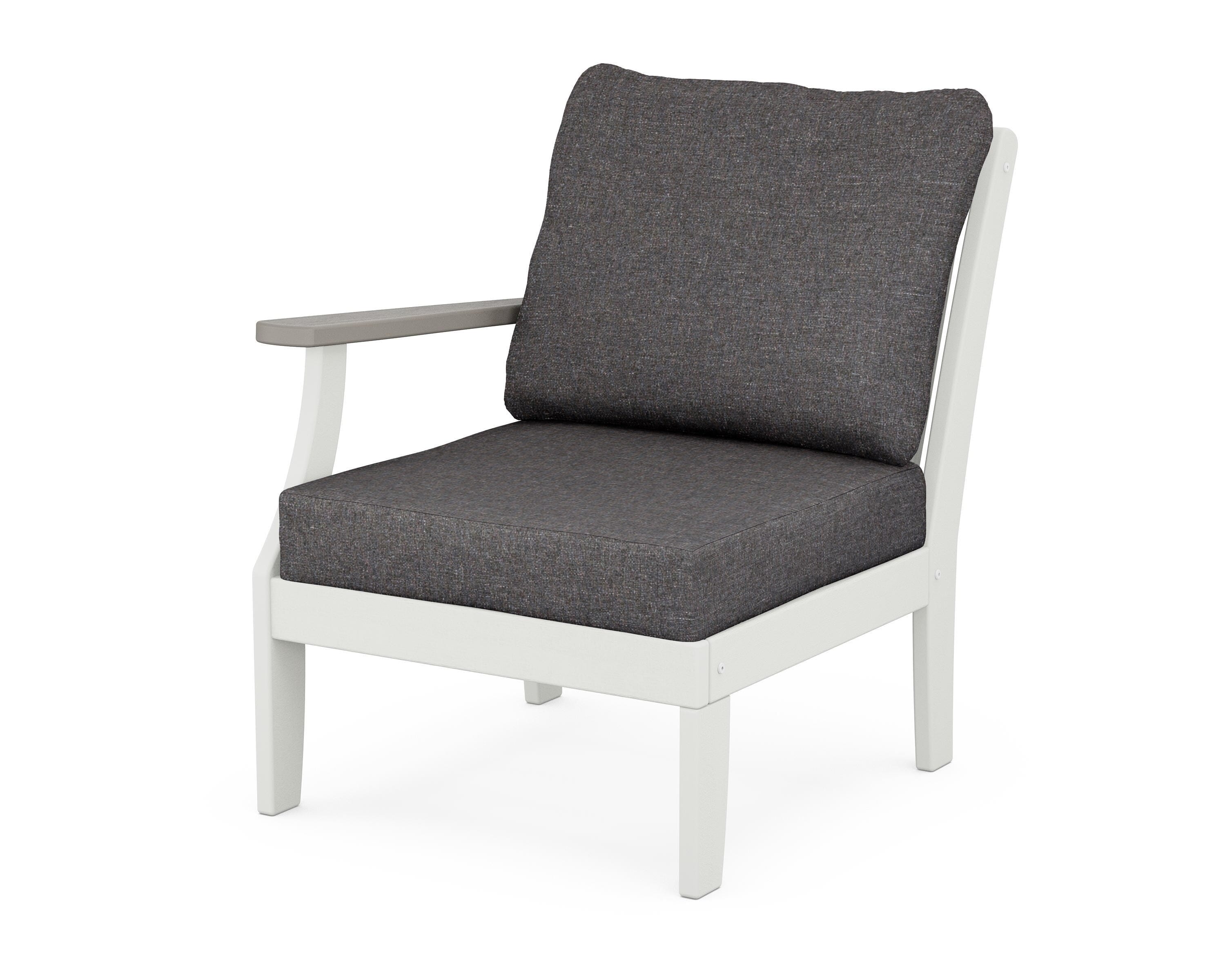 POLYWOOD® Braxton Modular Left Arm Chair in White / Driftwood / Ash Charcoal