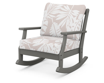 POLYWOOD® Braxton Deep Seating Rocking Chair in Slate Grey / Leaf Dune Burlap