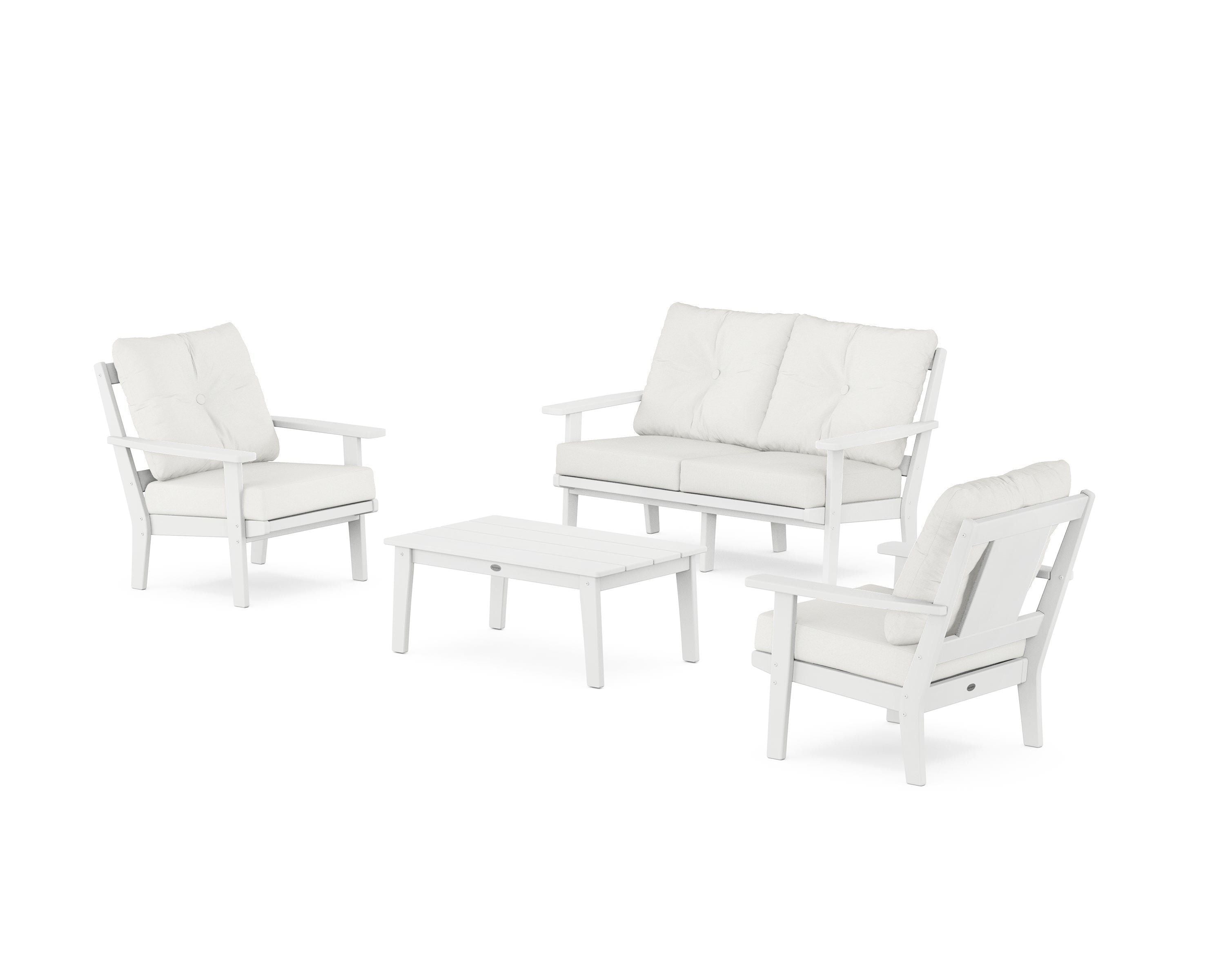 POLYWOOD® Prairie 4-Piece Deep Seating Set with Loveseat in White / Natural Linen