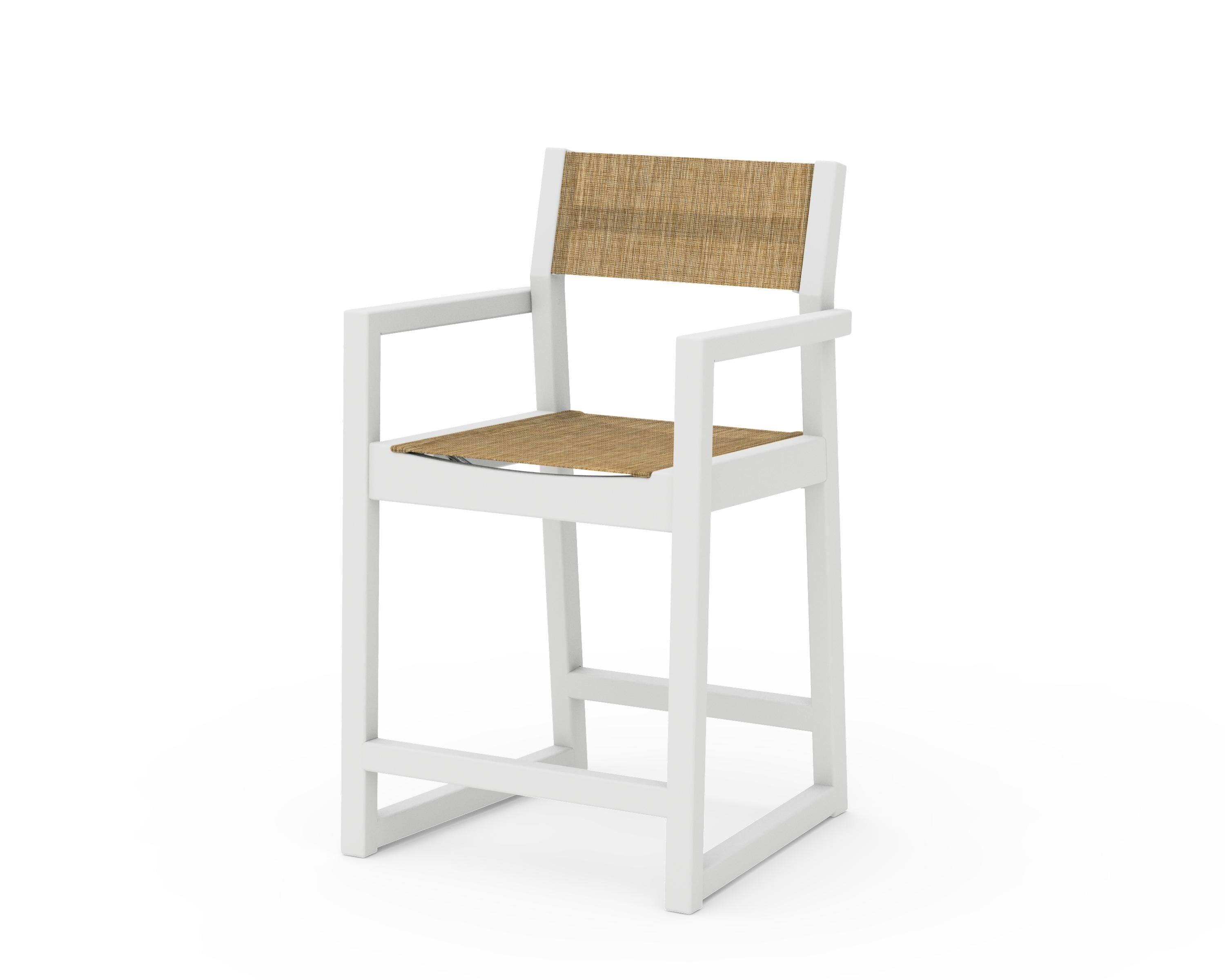 POLYWOOD® EDGE Sling Counter Arm Chair in White / Burlap Sling