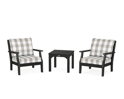 Martha Stewart by POLYWOOD® Chinoiserie 3-Piece Deep Seating Set in Black / Buffalo Plaid Grey Mist