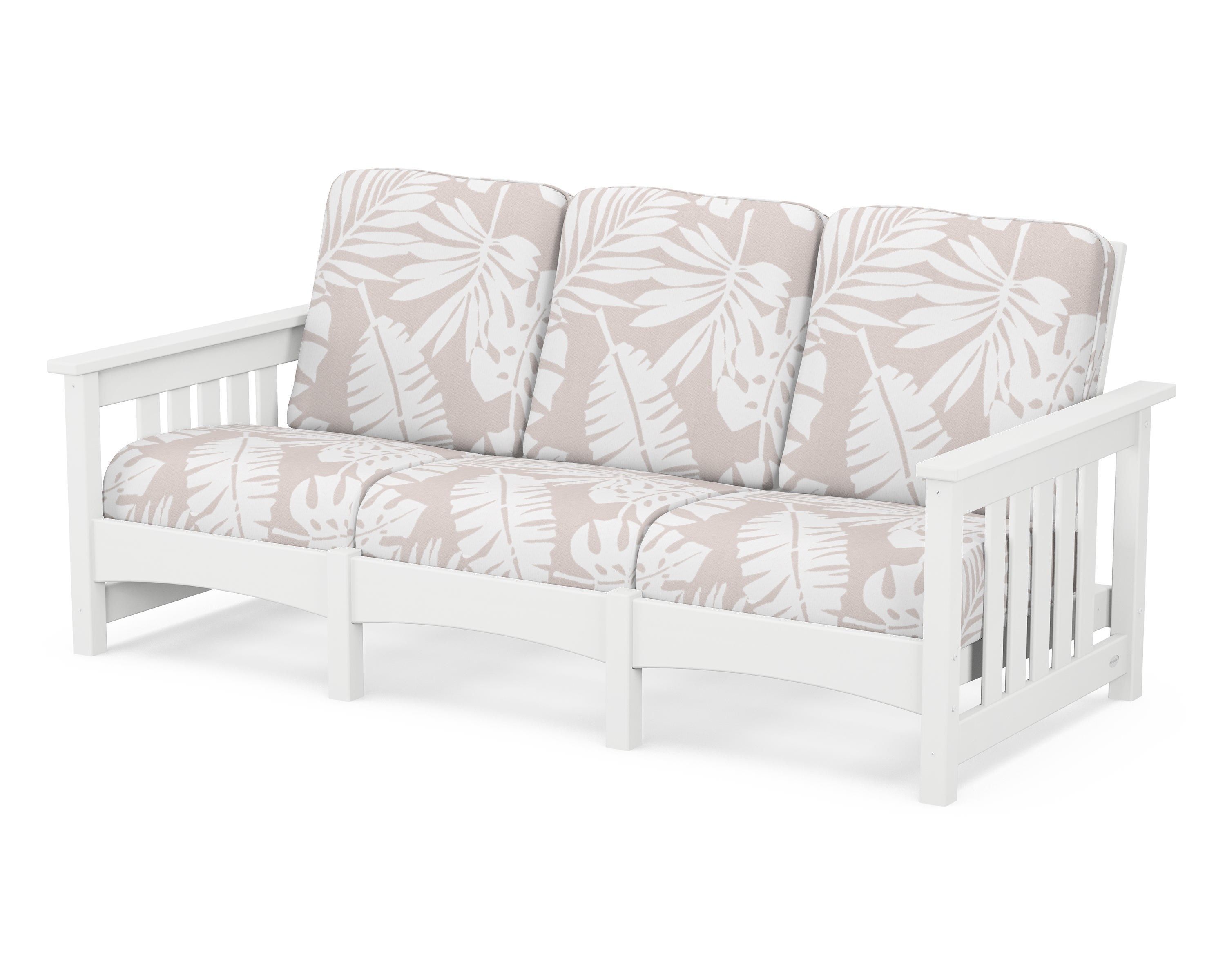 POLYWOOD® Club Mission Sofa in White / Leaf Dune Burlap